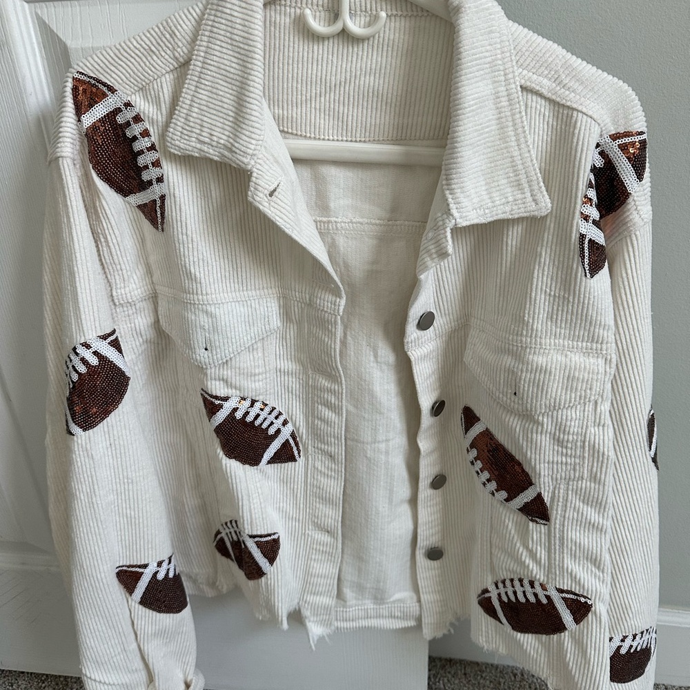 White Corduroy Jacket with Football Patches